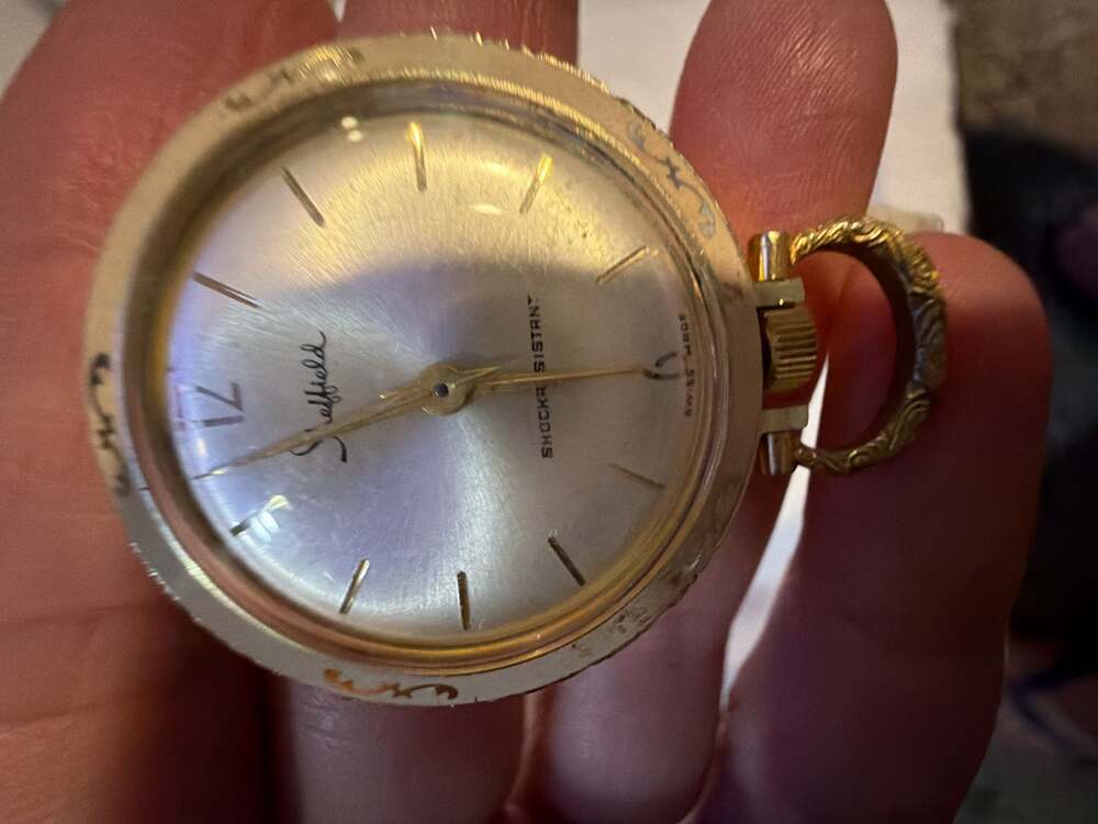 Vintage Sheffield Shock-Resistant Gold-Tone Pocket Watch works